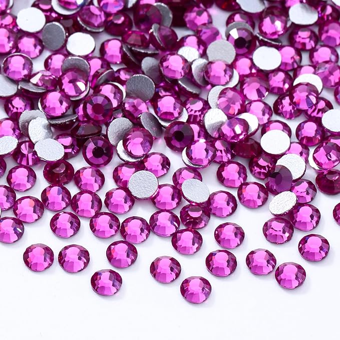 Meibite Fuchsia Flatback Rhinestones, Glass Rhinestones for Nail Art and Craft, Glue Fix, Loose Crystal Gemstones(Fuchsia, SS4, 2880pcs, 1.5-1.7mm)