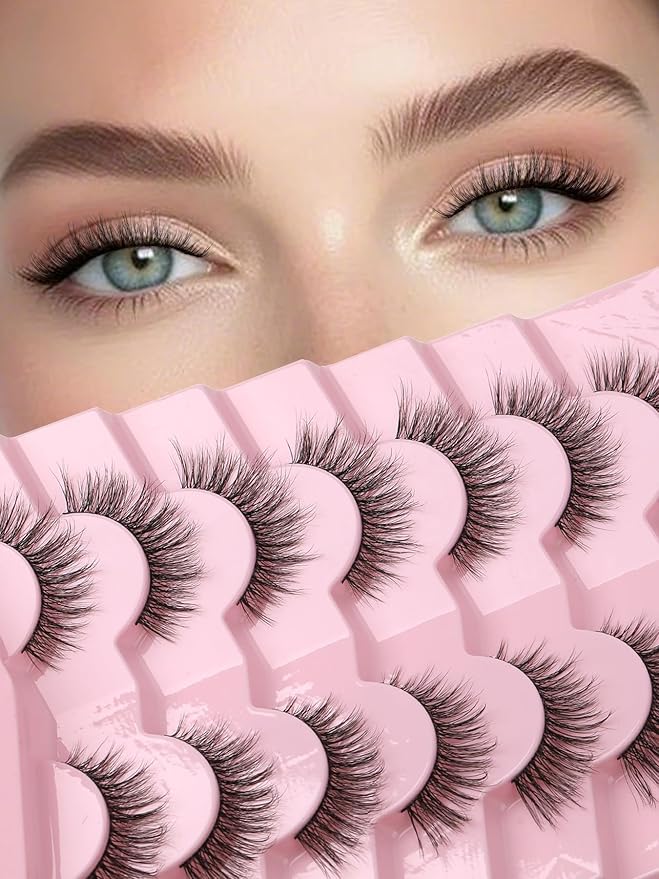 Eyelashes Natural Cat Eye Lashes 16mm Flase Eyelashes Flared Strip Lashes Fluffy False Lashes That Look Like Extensions C Curl Wispy Lashes Siligli Soft Lashes Pack 7 Pair