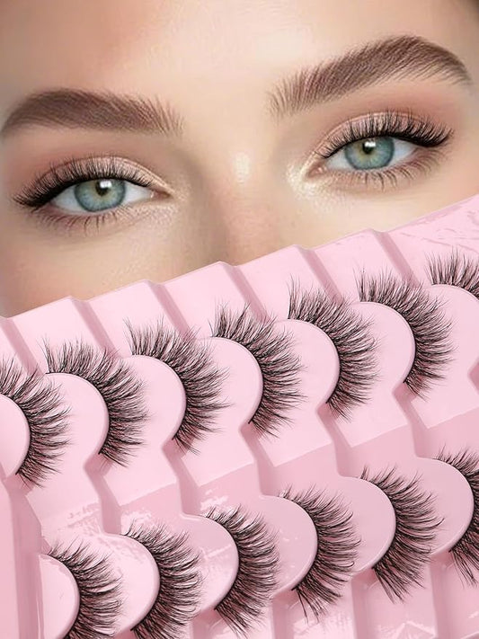 Eyelashes Natural Cat Eye Lashes 16mm Flase Eyelashes Flared Strip Lashes Fluffy False Lashes That Look Like Extensions C Curl Wispy Lashes Siligli Soft Lashes Pack 7 Pair