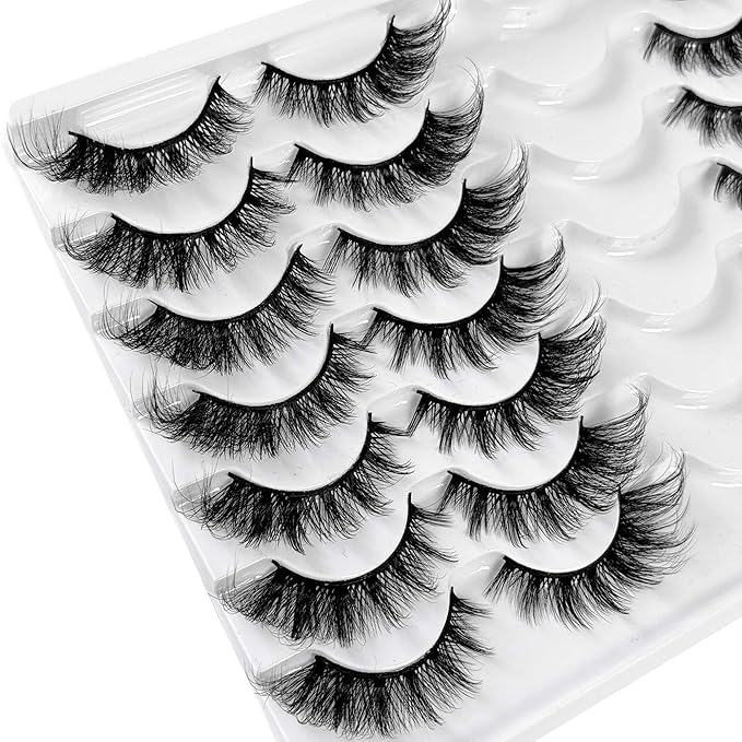 Yasnai Cat Eye Lashes False Eyelashes Fluffy Volume 18mm Strip Lashes Wispy Fake Lashes Natural Eyelashes 14 Pairs Pack 9D