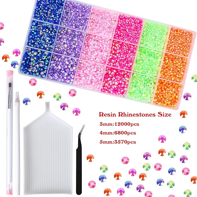 22300Pcs Mix Color Resin Flatback Rhinestones Tumbler Non-hotfix Round Gems for Nails Crafts Clothes Shoes Decoration(3mm,4mm,5mm)