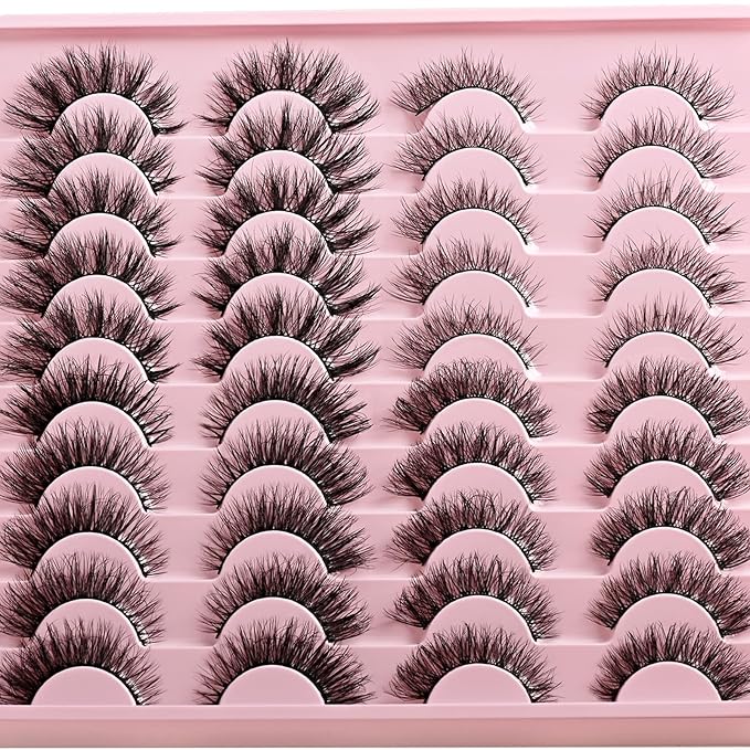 Lashes Wispy False Eyelashes 4 Styles Cat Eye Strip Lash Natural Look 20 Pairs Fake Mink Bulk Eyelash Pack Short Fluffy Lashes Strips that Look Like Extensions Full Wispies Pestañas Postizas