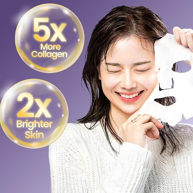 Yura Clean Collagen Face Mask – Korean Overnight Bio-Collagen Sheet Mask for Glowing, Hydrated & Firm Skin – Anti-Aging, Moisturizing & Skin Rejuvenation – 4 Pack – Ideal Holiday Gift for Women
