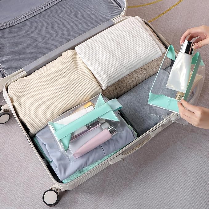 Clear Travel Toiletry Bag with Magnetic Closure, Makeup Bag for Women and Men, Cosmetic Bag for Travel (Light Green)