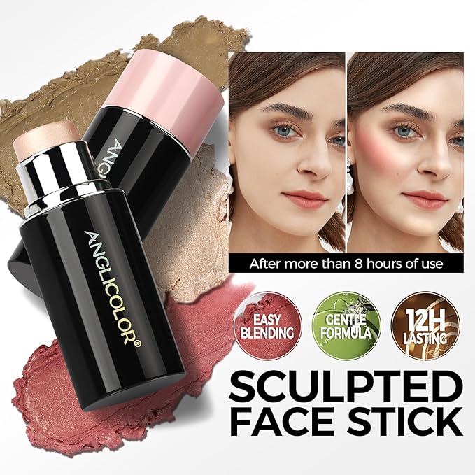 Anglicolor Blush Stick, Matte, Ceam Blush, Non-Greasy, Blush Stick for Cheeks, Blendable Color, Fragrance of Flowers, Smooth, Long Lasting, Highly Pigmented, Hydrate,Better for Fair Skin