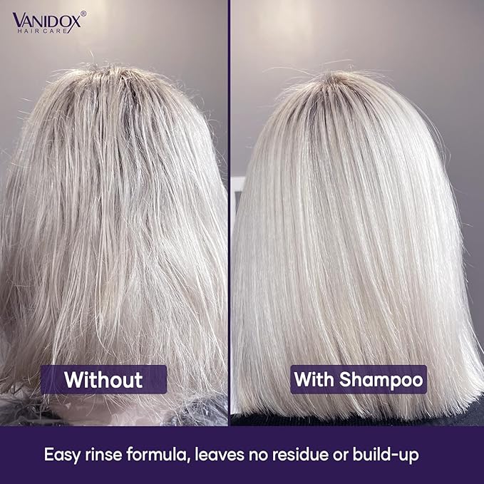 VANIDOX Brass Toning Purple Shampoo for Grey and Silver Hair, Infused with Purple Pigment, Sulfate Free Shampoo for Gray and Silver Hair (16 fl oz)