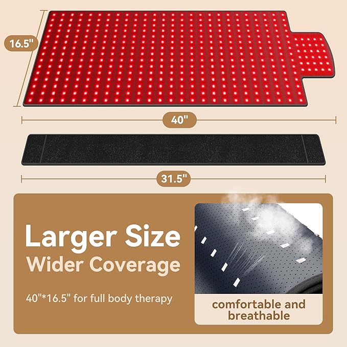 Red Light Therapy Mat, 40" x 16.5" Infrared Red Light Therapy Pad for Back Shoulder Legs Knees, 660nm & 850nm, 3 in 1 420 LEDs Infrared Light Therapy for Body Pain Relief, Muscle Recovery