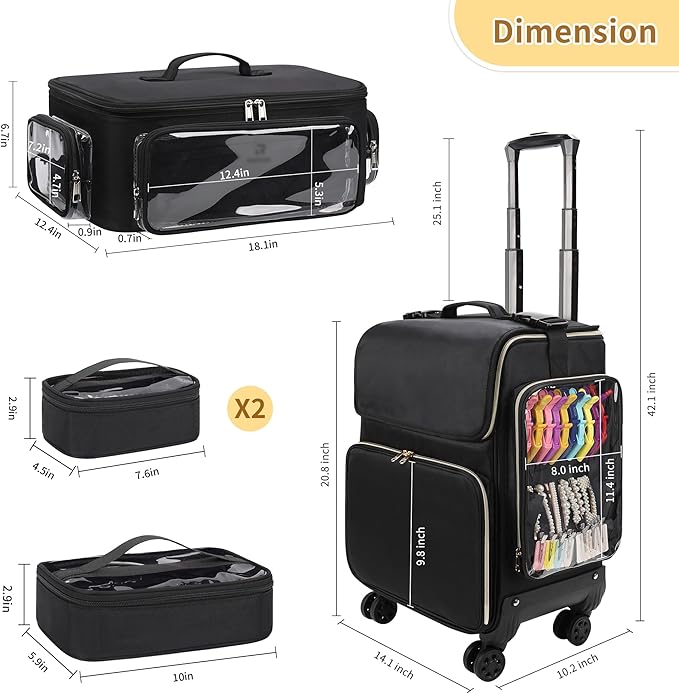 OCHEAL Hairstylist Traveling Case with a Large Makeup Travel Case with side Pocket for Hairstylist, Hairdresser Bag with Detachable Pouch,360° Rotatable Wheelsfor Hairdressing Tool Organizer