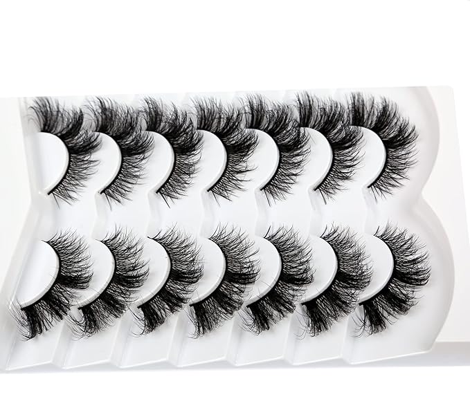 Pooplunch Cat Eye Lashes False Eyelashes Wispy Crossed 18MM Curly Faux Mink Lashes 8D Volume Thick Dramatic Fake Eyelash Strips 7 Pairs Pack