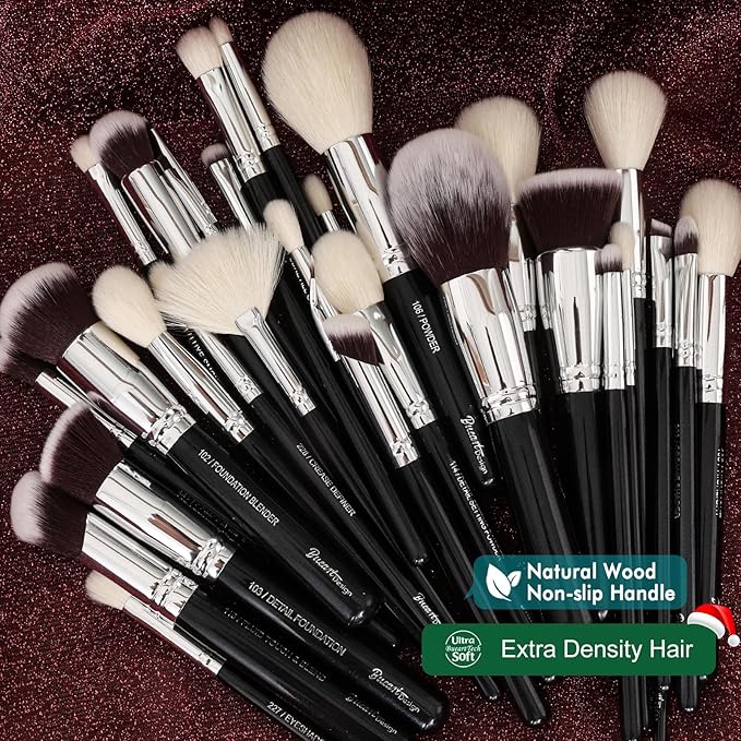 Pro makeup Artist Brushes Set 32Pcs Luxury Goat Hair Horse hair Makeup Brush Set eye and face brushes for every possibility By Bueart Design