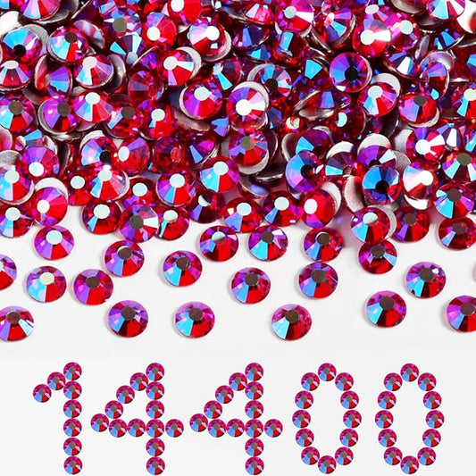 Beadsland Flatback Rhinestones Bulk, 14400pcs Rhinestones for Nails Crafts Clothes DIY Decoration, Light Siam AB, SS10, 2.7-2.9mm