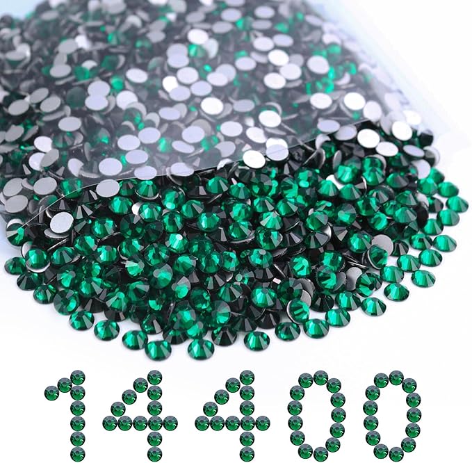 MEIBITE Flatback Rhinestones Bulk, 14400PCS Malachite Green Rhinestones for Clothes DIY Decoration Crafts, Malachite Green, SS16, 3.8-4.0mm