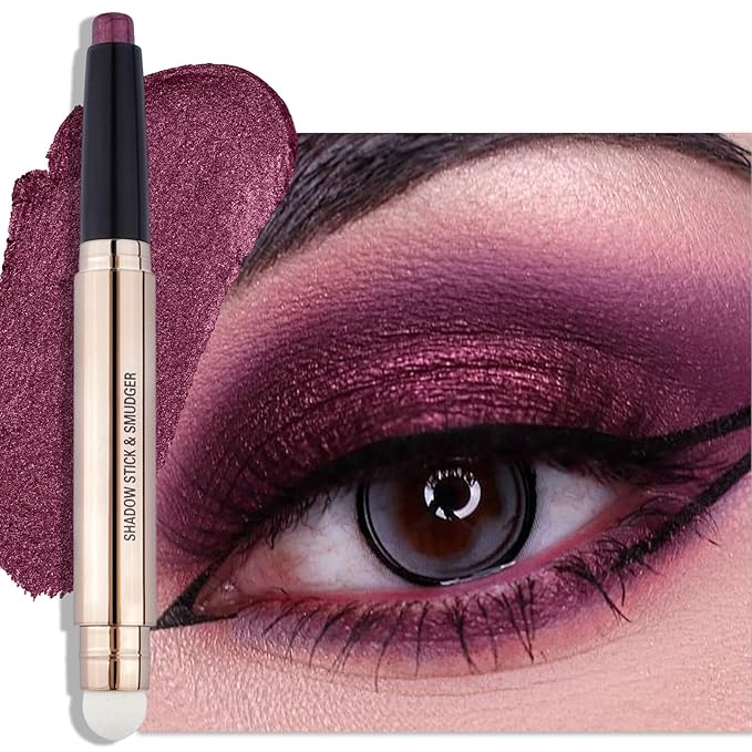 Erinde Waterproof Cream Eyeshadow Stick, Magenta Purple Shimmer Eye Shadow Sticks, Cream to Powder Eyeshadow Crayon, Buildable & Blendable Long-Lasting Eye Shadow Stick, Vegan & Cruelty-Free, C09