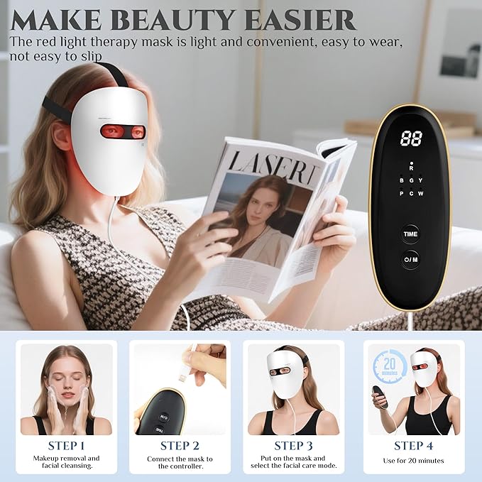 Red Light Mask for Face,Infrared Light Face Mask, 7+1 Color Red Light Face Mask Set with 850nm Near Infrared