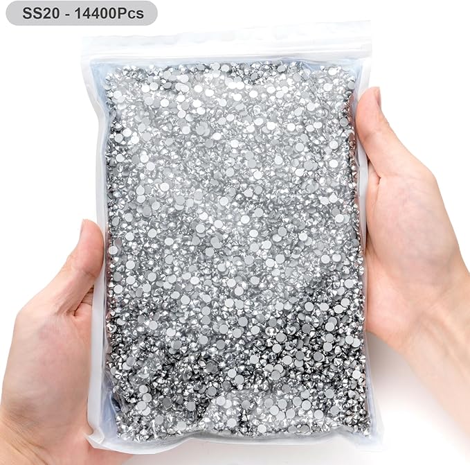 MEIBITE Flatback Rhinestones Bulk, 14400PCS Silver Rhinestones for Clothes DIY Decoration Crafts, Silver, SS20, 4.6-4.8mm