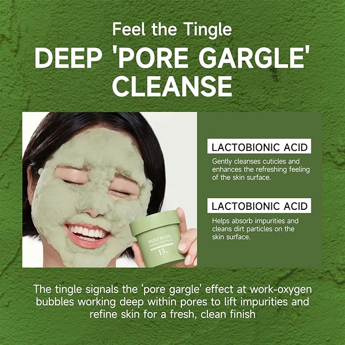 Holy Basil Bubble Deep Cleansing Mask - Purifying & Pore Minimizing Facial Cleaning with Charcoal & Green Tea, Oxygenating Foam for Acne-Prone, Cruelty-Free & Vegan Formula (90g / 3.17 oz) (1 PACK)