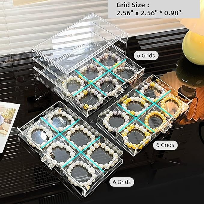 Feadily 1PCS Acrylic Jewelry Organizer Box, Jewelry Drawer Organizer With 3 Drawers 18 Grids, Bracelet Earring Holder Organizer, Clear