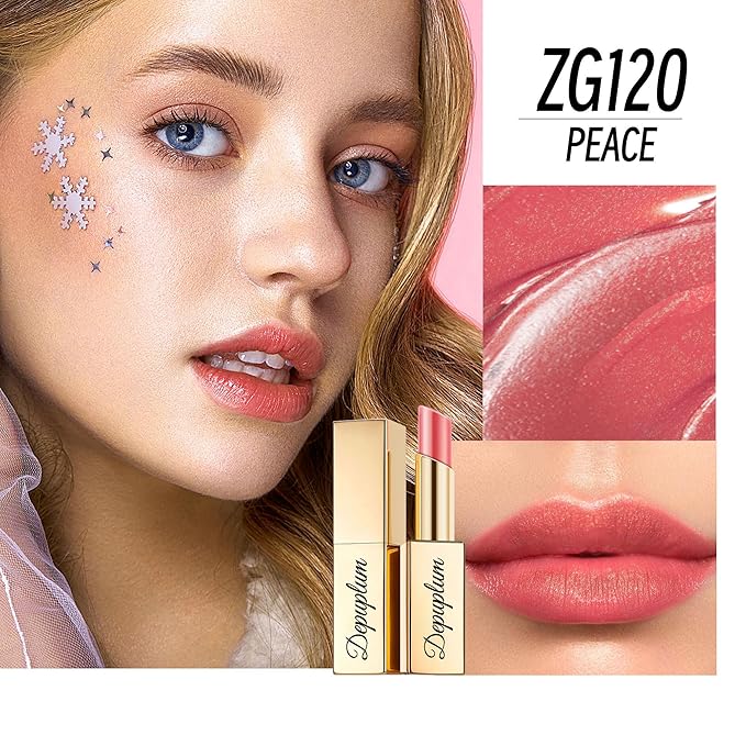 Depuplum Rose Pink Lipstick Moisturizing for Women Shimmer Tinted Lip Balm Hydrating Nourishing Lip Gloss Vegan& Cruelty Free Lip Makeup, ZG120 Peace