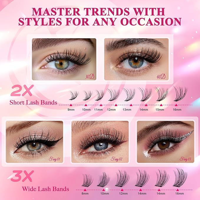 Lash Clusters 536PCS Lashes Wispy Lash Clusters Kit D Curl Lash Extension Kit Eyelash Clusters 30D40D for DIY Natural Look 8-16MM