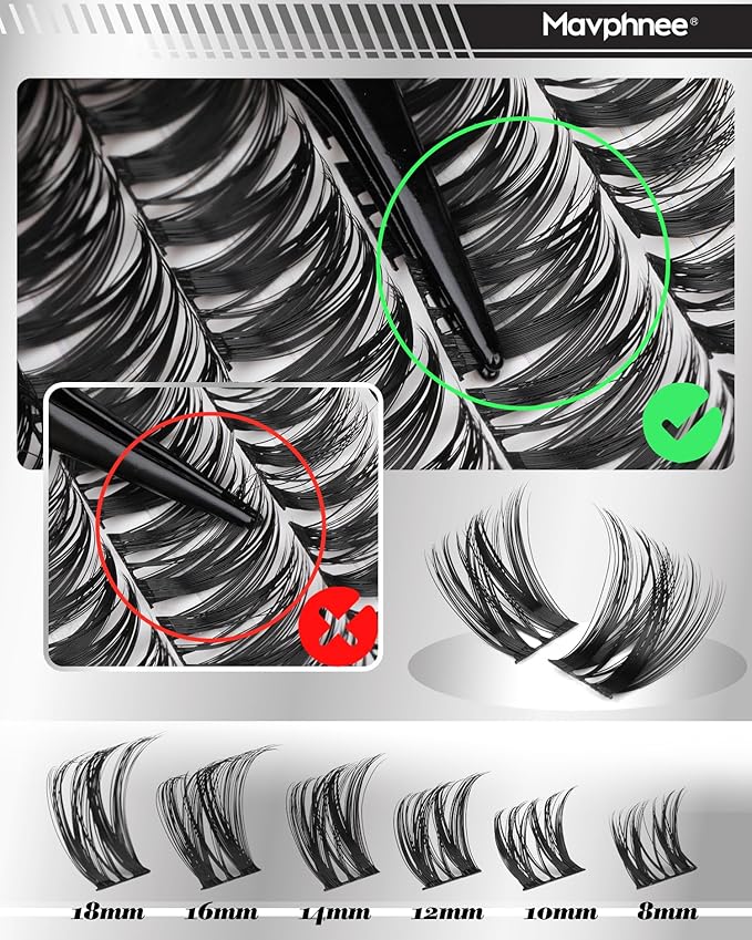 Flaunt Lash Clusters Kit Wispy Cluster Eyelash Extensions Kit CD-Curly Natural Individual Lashes DIY Lash Extension Kit 132Pcs Flora Cluster Lashes with Bond and Seal and Tweezers by Mavphnee (8-18MM)