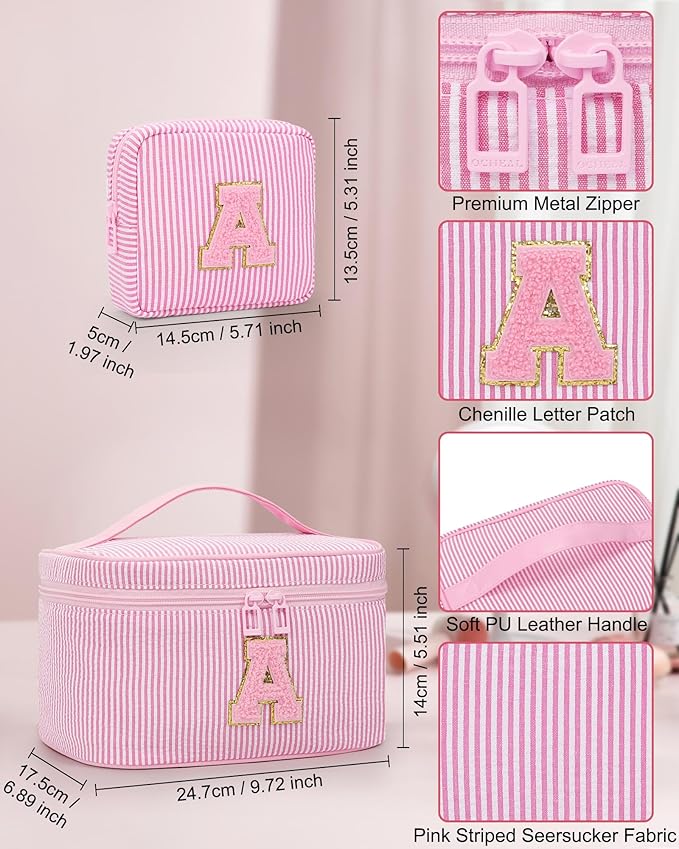 MONSTINA Period Bag Sanitary Napkin Storage Bag|Tampon Pouch Portable Feminine Care First Period Kit for Teen Girls Women Gift for Her Monogram Initial Cute Toiletry Bag,2PCS,Pink U