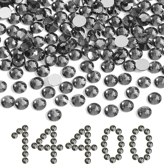 Beadsland Flatback Rhinestones Bulk,14400pcs Gray Rhinestones for Nails Crafts Clothes DIY Decoration, Black Diamond, SS16, 3.8-4.0mm