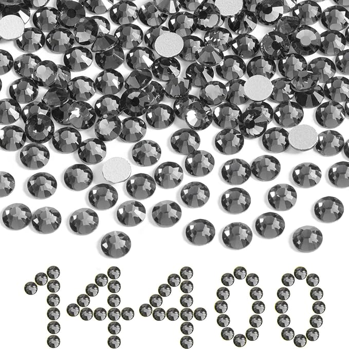 Beadsland Flatback Rhinestones Bulk,14400pcs Gray Rhinestones for Nails Crafts Clothes DIY Decoration, Black Diamond, SS12,3.0-3.2mm