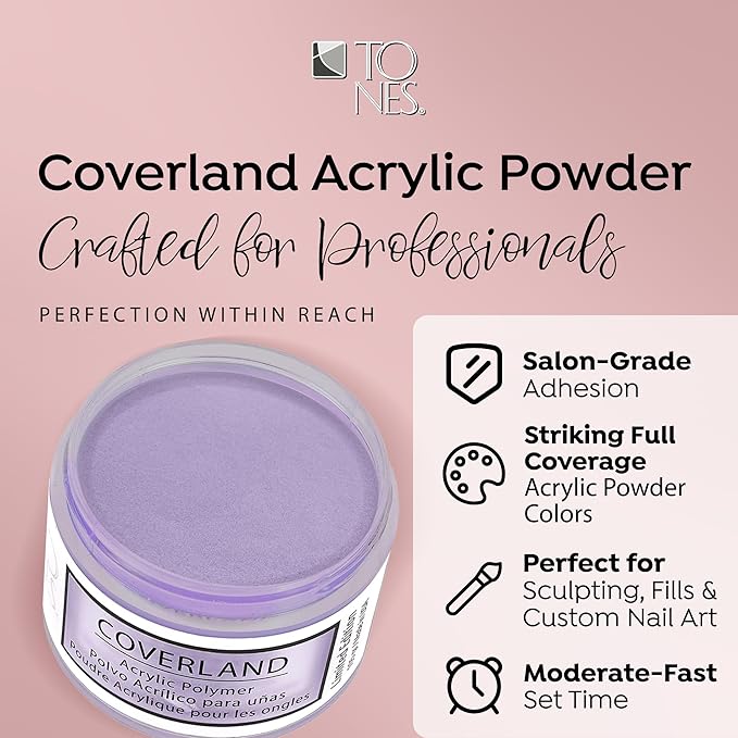 Tones Coverland Acrylic Nail Powder "Purple Spring" - Limited Edition Acrylic Powder for Nail Design, Sculpting, and Masking Nail Bed Imperfections - Professional Acrylic Nail Supplies - (1.5 Oz)