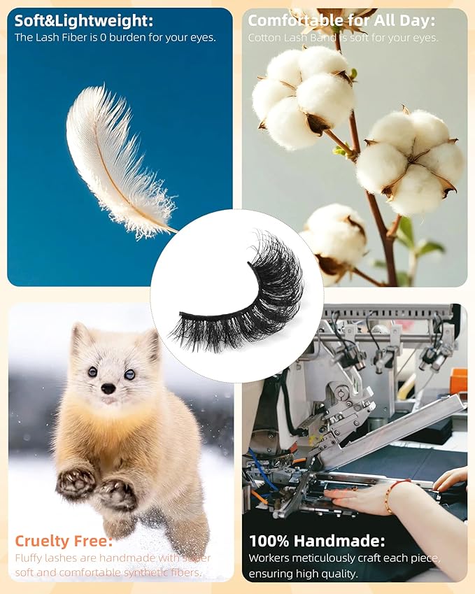 False Eyelashes Full Mink Lashes Long Eyelashes 200D Wispy Thick Russian Strip Lashes Cat Eye Volume Lash Strips D Curvature Dramatic 7 Pairs Fake Lash Extensions by Boahankuke