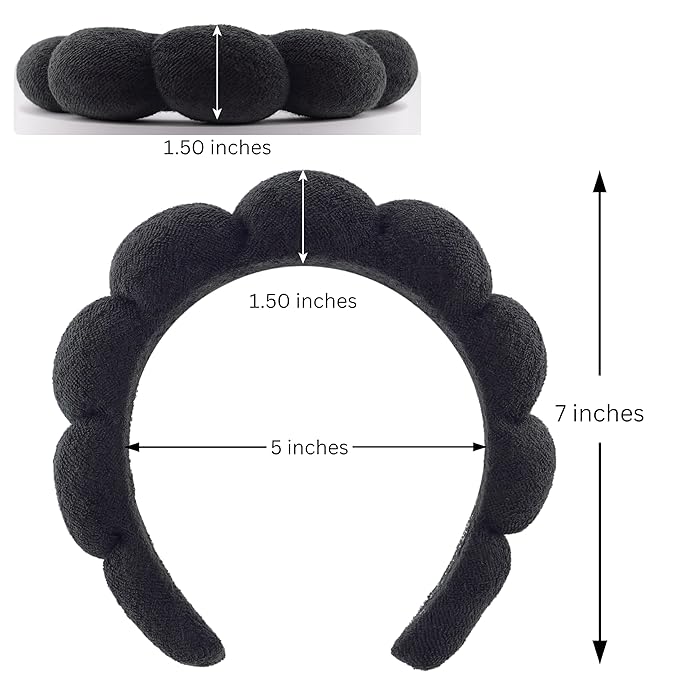 2 ORCHIDS Terry Cloth Skincare Headband for Washing Face - Makeup Headband for Women, Spa Hairband, Bubble Band, Face Wash Accessory, Getting Ready for Skincare Routine (Black)