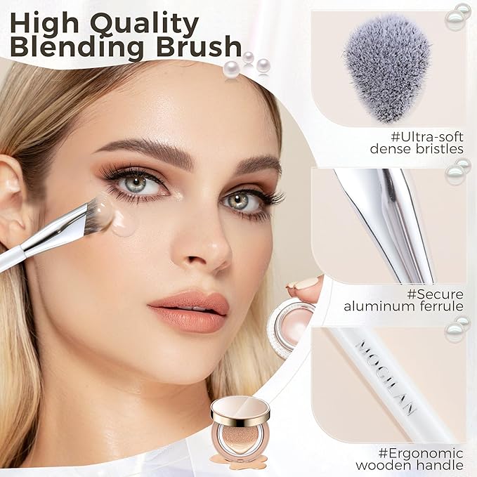 Concealer Brush with Travel Cap Professional Angled Under Eye Makeup Small Foundation Precision Face Brush for Concealer,Nose Contour & Color Corrector Blending(White)