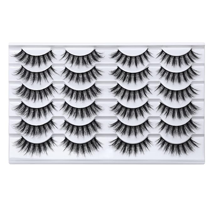 SONAFEEL Wispy Lashes Hybrid Eyelashes Cat Eye Lashes Natural Look 15mm 12Pairs Strip Lashes Pack 3d Mink Lashes Fluffy Lightweight Reusable Fake Eyelashes
