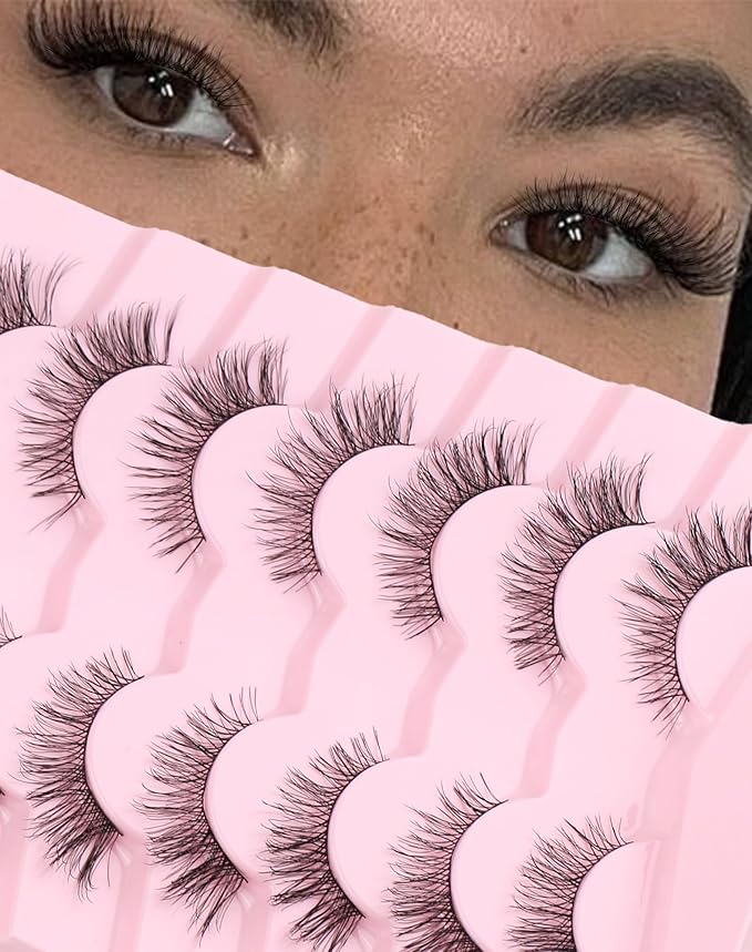 Natural Lashes Mink Natural Eyelashes False Eyelashes Natural Look False Lashes Wispy Eye Lashes Cat Eyelashes Fake Lashes 7 Pairs NK27