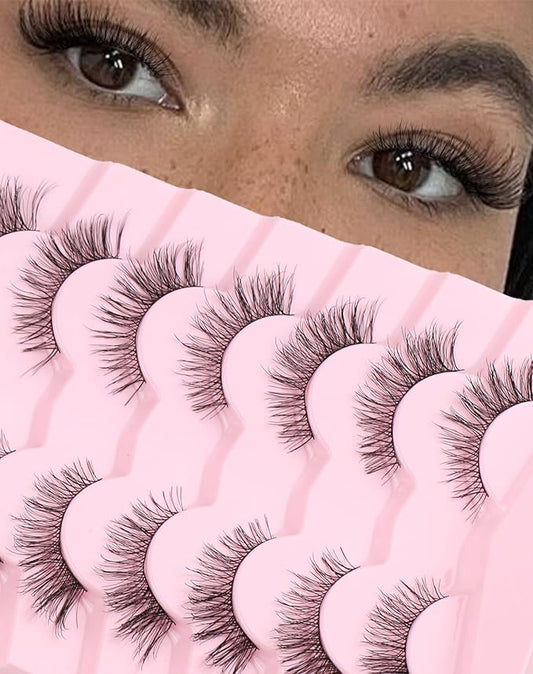 Natural Lashes Mink Natural Eyelashes False Eyelashes Natural Look False Lashes Wispy Eye Lashes Cat Eyelashes Fake Lashes 7 Pairs NK27