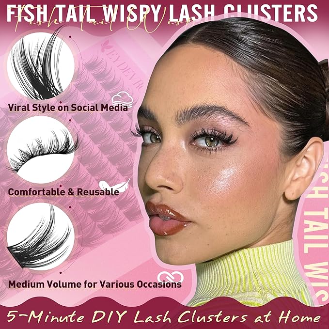 EYDEVRO Wispy Lash Clusters Natural Eyelash Clusters 10-18mm Cluster Eyelash Extensions Individual Lashes Waterproof Reusable Lash Clusters DIY Lash Extensions at Home