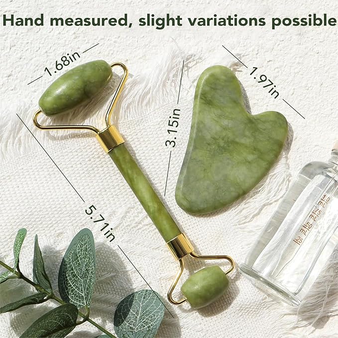 huefull Genuine Jade Roller & Gua Sha Set for Face, Cooling & Firming Effect, Sculpting Tool for Jawline & Skin Care, Self-Care Gift for Women & Men