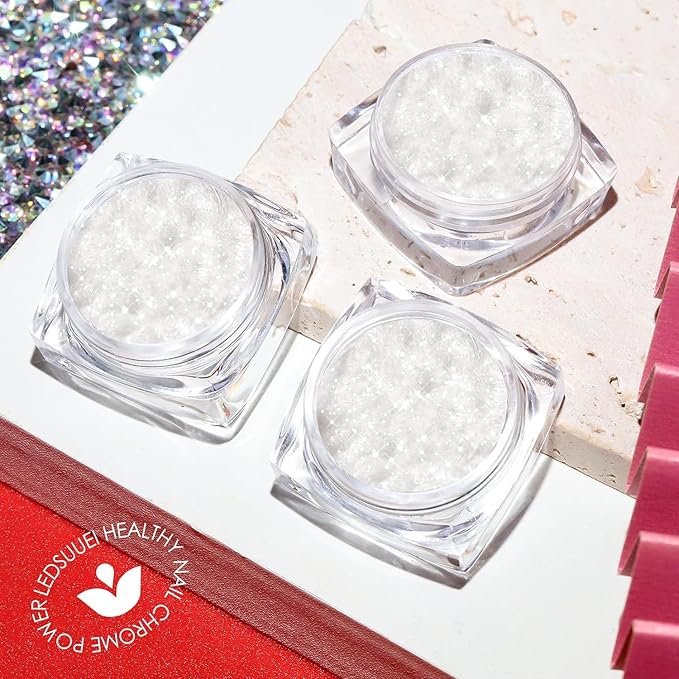 BISHENGYF Pearl Chrome Nail Powder:【Super Transparent】 White Pearl Chrome Nail Powder Ice Shimmer Jewelry Transparent Aurora Glazed Donut Chrome Nail Powder for Nails Art DIY