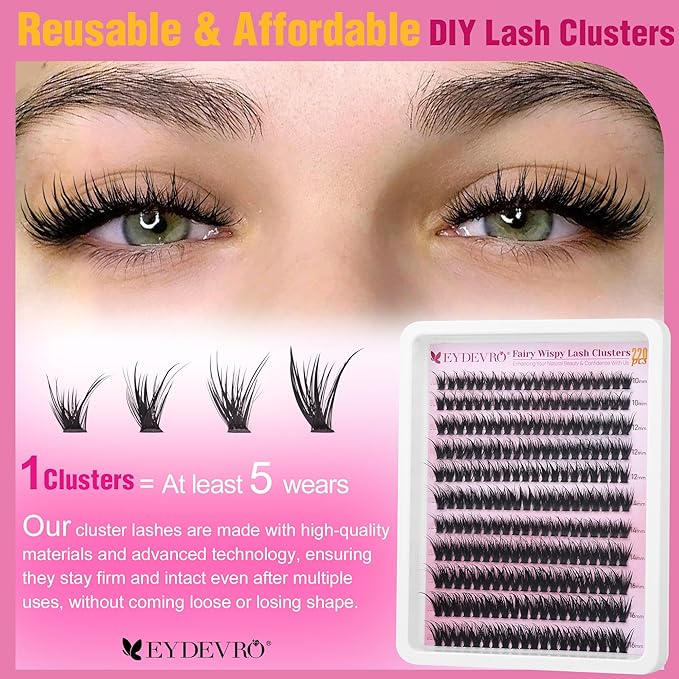 EYDEVRO Fairy Lash Clusters 80D Eyelash Clusters Wispy Clusters Eyelash Extensions Individual Lashes10-16mm Cluster Lashes Volume DIY Lash Extensions Eyelash Extensions at Home