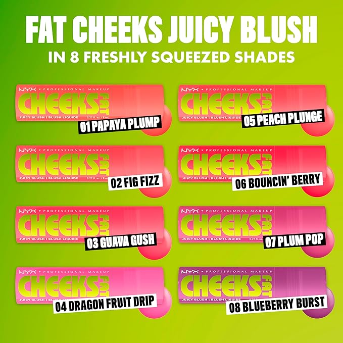 NYX PROFESSIONAL MAKEUP Fat Cheeks Liquid Blush, Buildable, Dewy Blush with Long-Lasting 12HR Wear - Bouncin Berry (Bright Watermelon)