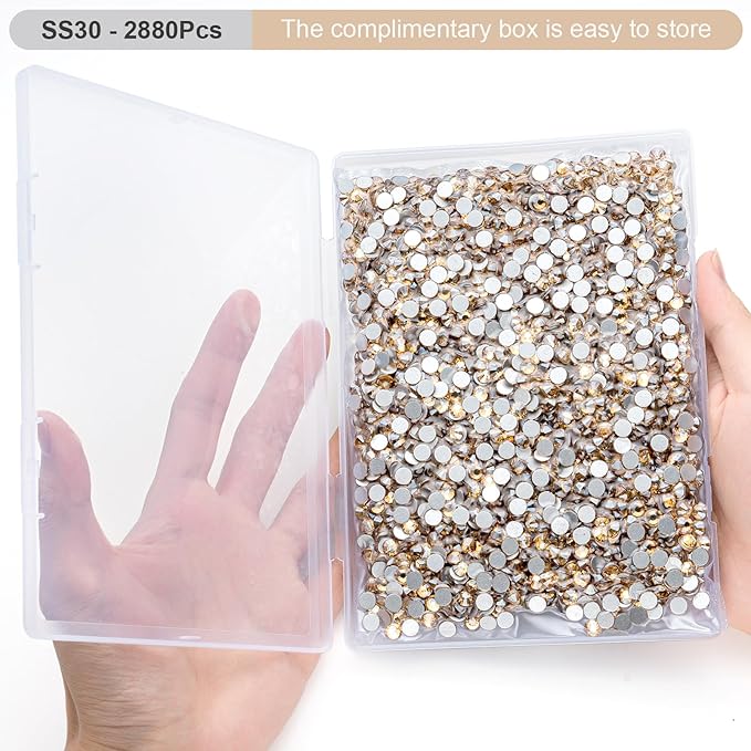 MEIBITE Flatback Rhinestones Bulk, 2880PCS Gold Shadow Rhinestones for Clothes DIY Decoration Crafts, Gold Shadow, SS30, 6.3-6.5mm