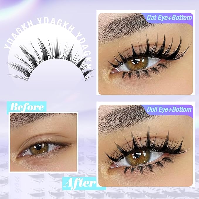 Fairy Lash Clusters Natural Spikes Eyelash Clusters Manga Cluster Eyelash Extensions Invisible Band DIY Spiky Individuals Lashes 8-18mm Wispy Anime Lash Extension with Bottom Lashes 126PCS