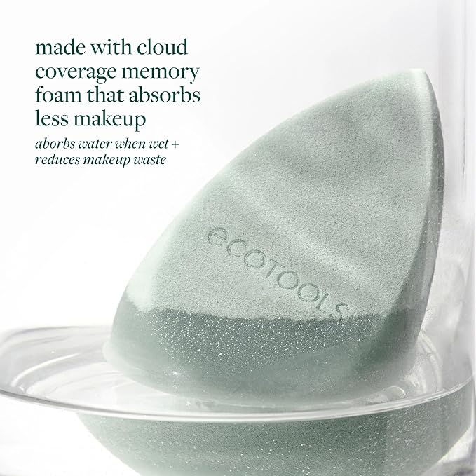 EcoTools Blurring Blender Makeup Sponge Duo, Makeup Blender Sponge For Blurred Skin, For Liquid & Cream Foundation, Cloud Coverage Memory Foam, Eco Friendly & Latex Free, Cruelty-Free & Vegan, 2 Count