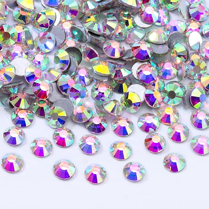 Meibite Crystal AB Flatback Rhinestones, Glass Rhinestones for Nail Art and Craft, Glue Fix, Loose Crystal Gemstones(Crystal AB, SS30, 576pcs, 6.4-6.6mm)