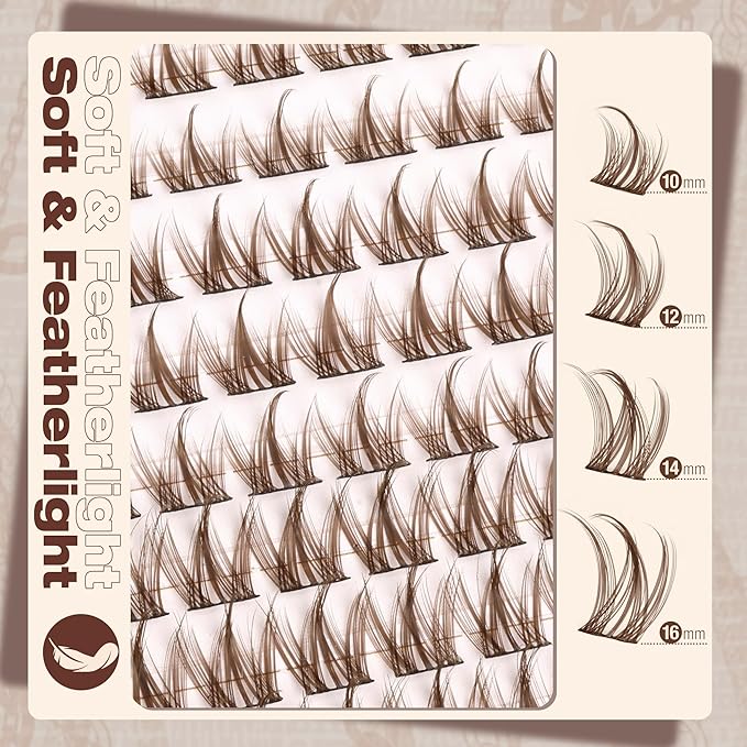 Mavphnee Brown Lash Clusters Kit Fairy Lash Extensions Kit Anime Eyelash Clusters Spiky Cluster Eyelash Extensions Natural Manga Individual Lashes Kit with Bond and Seal Lash Glue Clear
