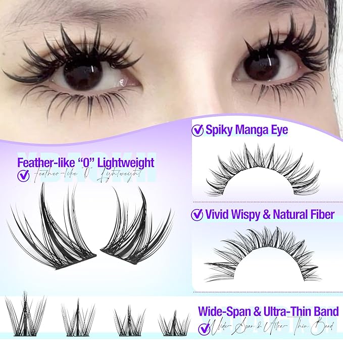 Lash Clusters Manga Eyelash Clusters Spiky Cluster Eyelash Extensions 10-16mm Anime Lash Extension C Curly Cosplay Doll Cluster Eyelashes 120Pcs DIY Individual Cluster Lashes Thin Band