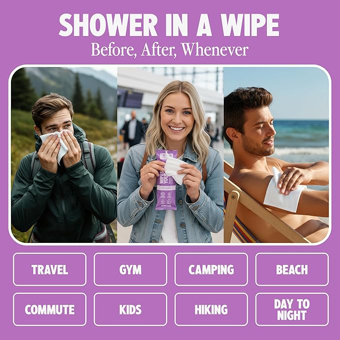 HyperGo XL Body Wipes for Women & Men – 12" x12" Rinse-Free Full Body Cleansing 30 Count Pack - Lavender | Biodegradable, Hypoallergenic, Aloe-Infused | Gym, Festival, Camping Essentials