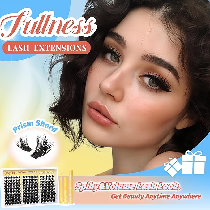 Fyonas Manga Lash Clusters Kit Spiky Anime Cluster Eyelash Extensions with Spikes 300Pcs D Curl Thick Volume Eyelash Clusters 10-16mm DIY Fairy Wispy Individual Lashes Kit (Prism Shard Kit)