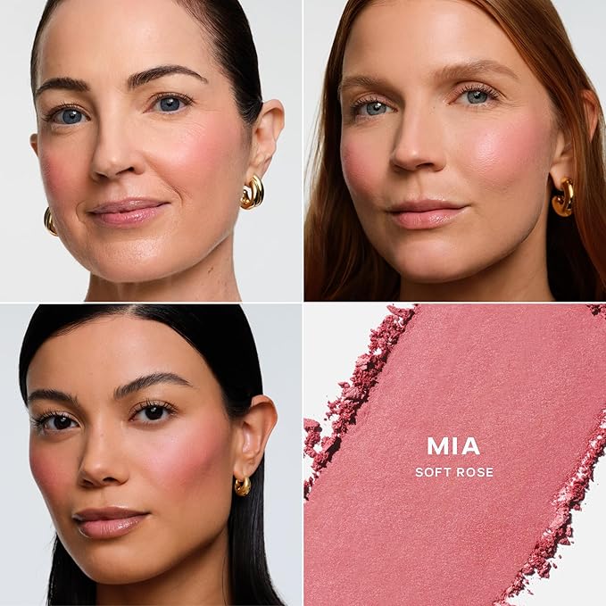Saie Blush & Brush Duo - SuperSuede Baked Blush in Mia (.01 oz) & Powder Blush Brush - Talc-Free, Moisturizing Blush with Vegan, Fluffy Brush for Seamless Application