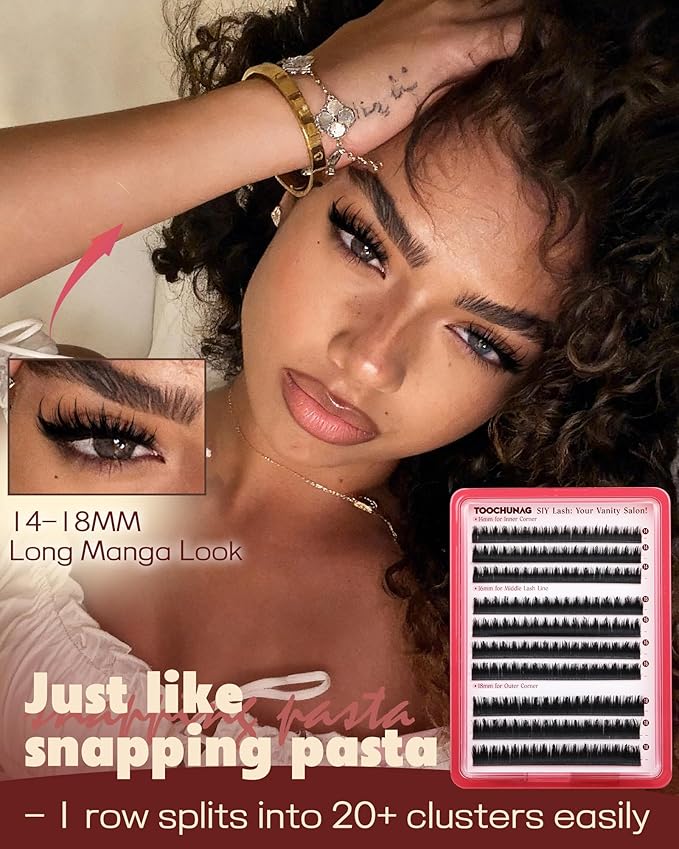 TOOCHUNAG SIY Eyelashes for Separate Lash Clusters by Yourself 14/16/18mm Long Manga Lashes Clusters Volume Cluster Eyelash Extensions at Home with DIY Lash Spikes Cluster