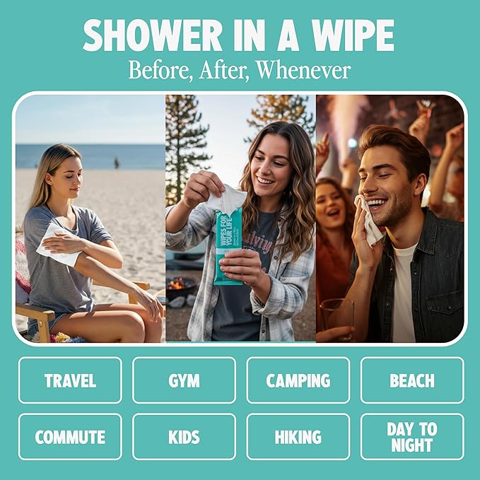 HyperGo XL Body Wipes for Women & Men – 12" x12" Rinse-Free Full Body Cleansing 30 Count Pack - Mint | Biodegradable, Hypoallergenic, Aloe-Infused | Gym, Festival, Camping Essentials